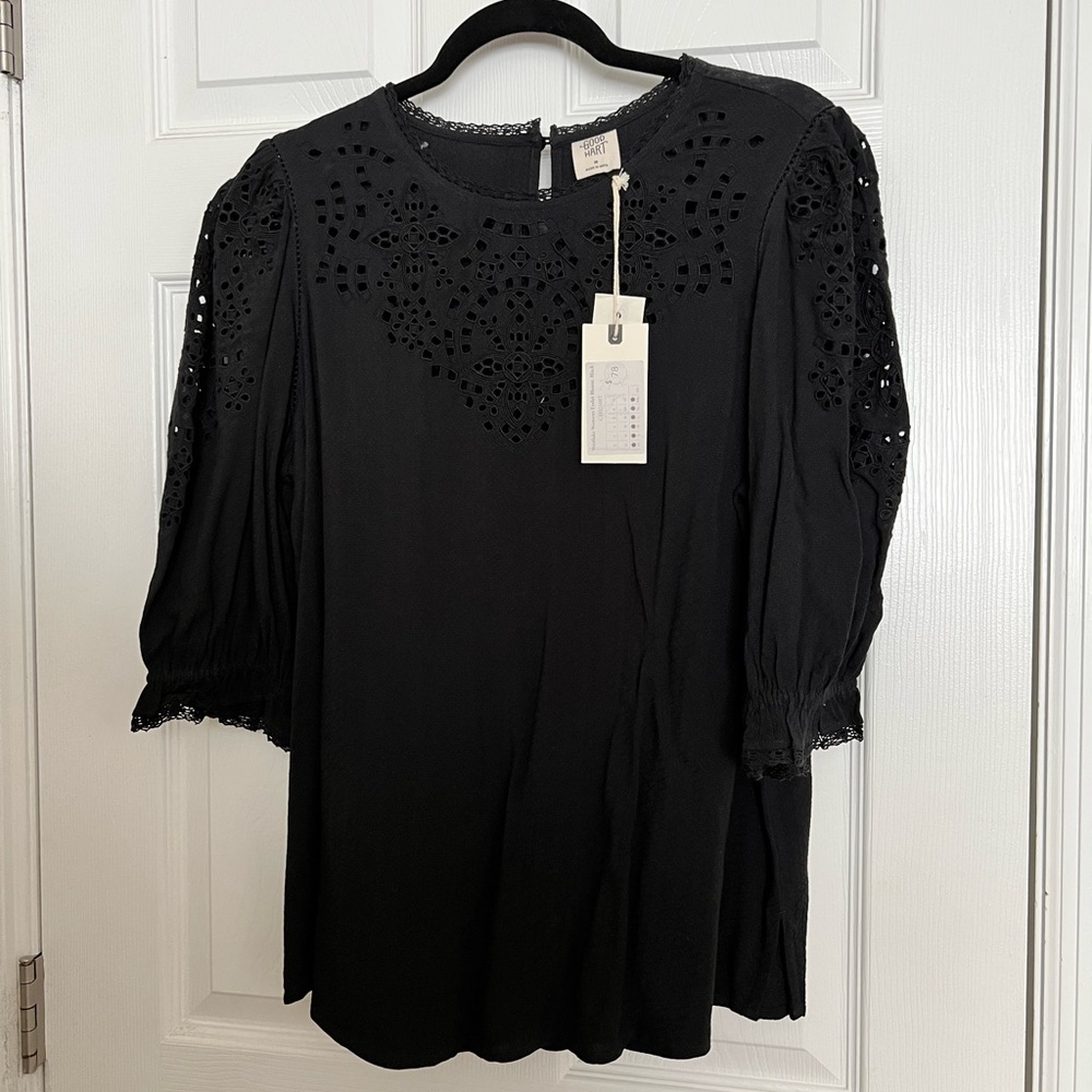 Matilda Jane Westlake Women’s Black Eyelet Blouse size Medium